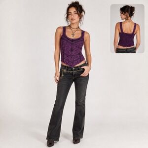 Womens Purple Beaded Top Free Size Boho Fairy Grunge Y2K Cami‎ Monsoon